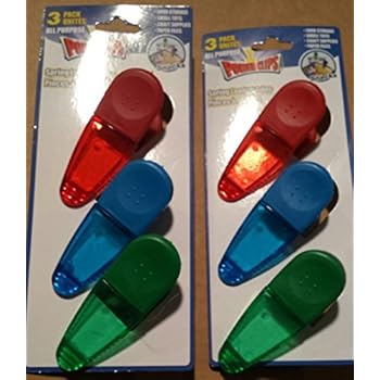 Power Food Bag Clips Power Spring Loaded Clips - 2 Packages for 6 Total, 2-Blue, 2-Red, 2-Green