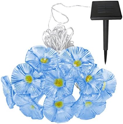 Solar Outdoor Flower String Lights,Blue Morning Glory Blooms,Waterproof, White Led lights,33ft 10LED by CHOOO