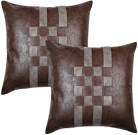 AZZARRO Beautiful Design Leather Printed Reversible Cushion Cover for Sofa/Couch (16 x 16 Inches, Multicolour) -Set of 2