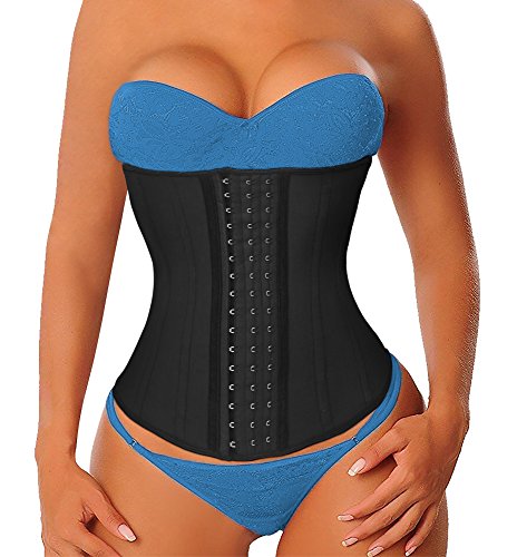 YIANNA Korsett Damen Bauchweg Body Shaper Corsage Shapewear Stark Formend Korsage Latex Sport Waist Trainer Corset Long Torso Schwarz 110688 M