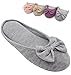 HomeTop Women’s Cozy Cashmere Cotton Closed Toe House Slippers with Cute Bow Accent (XLarge / 11-12 B(M) US, Gray)