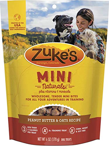 Zuke's Mini Naturals Dog Treats, Peanut Butter & Oats, 6 Ounce, 12 Pack