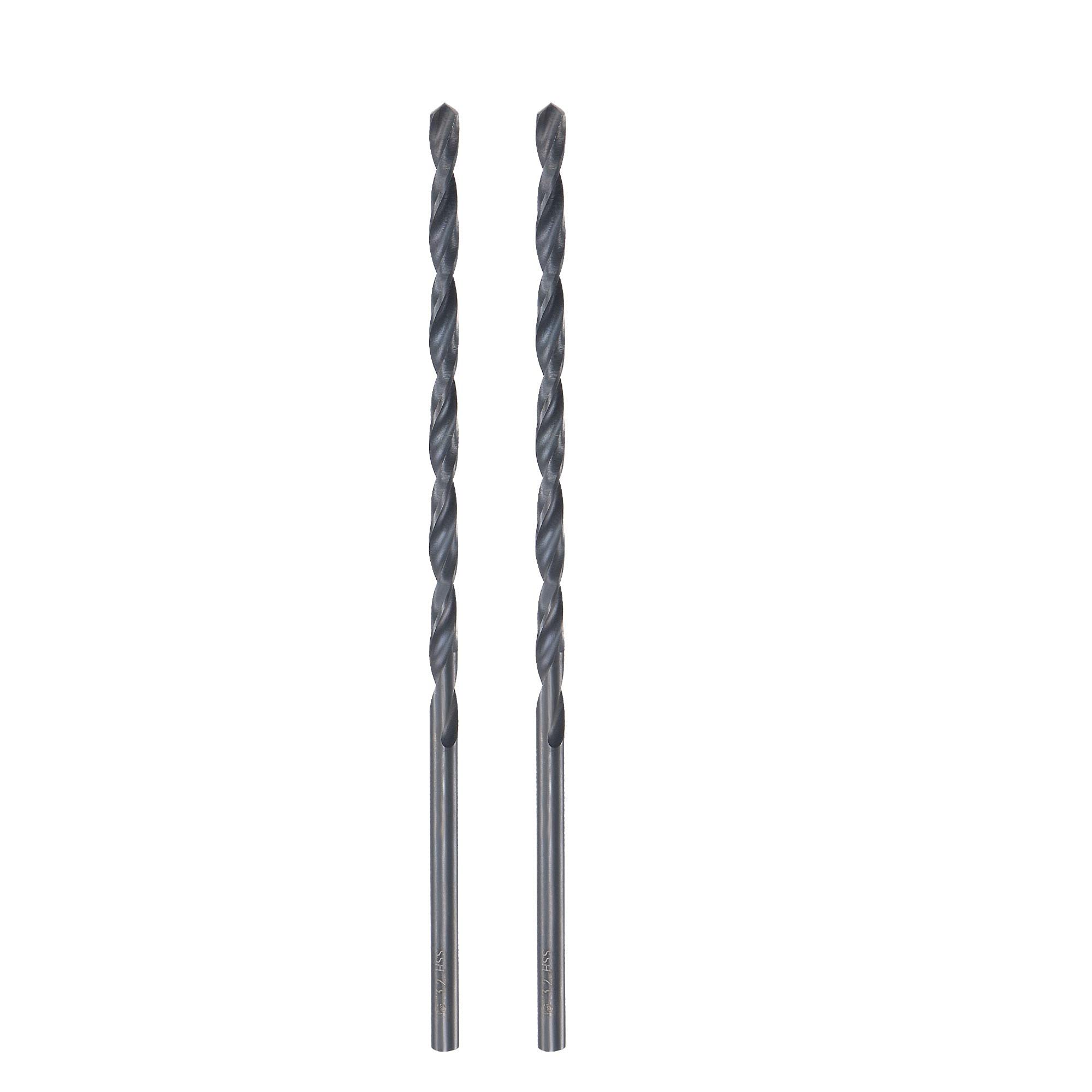 sourcing map High Speed Steel Lengthen Straight Shank Twist Drill Bit Fully Ground Black Oxide 3.2mm Drill Diameter 107mm Total Length 60mm Drill Bit Length 2 Pcs