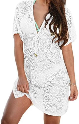 FQHOME Womens White See-through Lace Cover Up Dress Size S