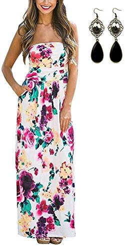 carinacoco Womens Dress Wrapped Strapless Floral Boho Sundress Long Maxi Summer Beach Vacation Dress