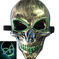 Halloween Scary Mask Cosplay Led Costume Mask for Halloween Festival Party Gold/Green
