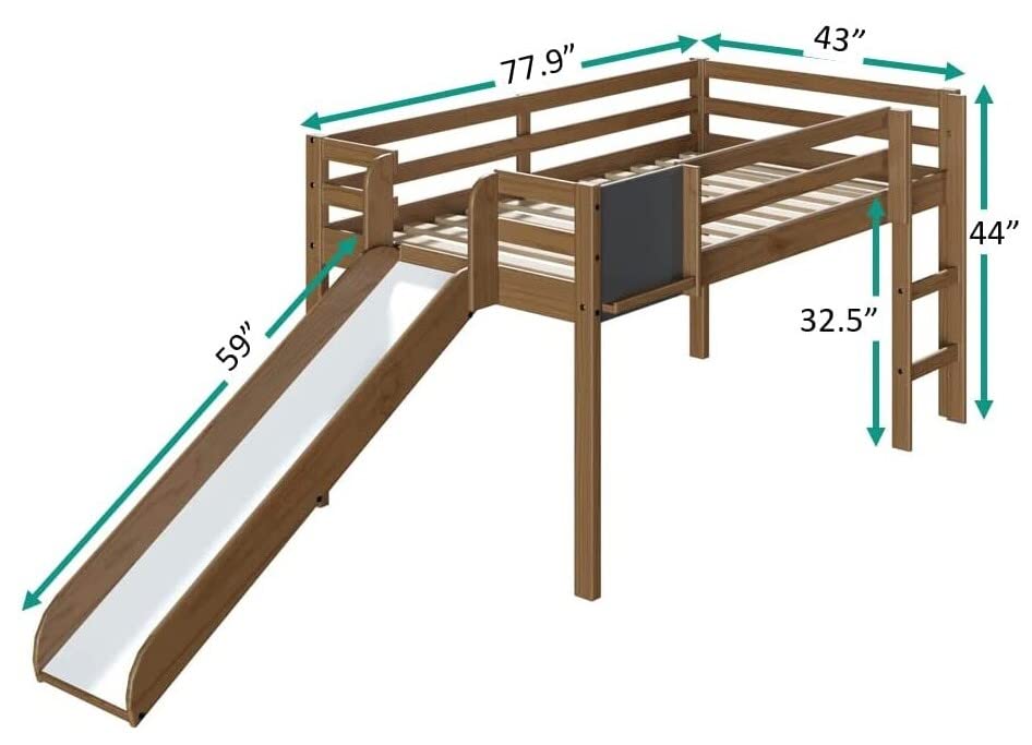 Cindy Kids Loft Bed with Slide, Twin Loft Bed with Slide, Toddler Loft