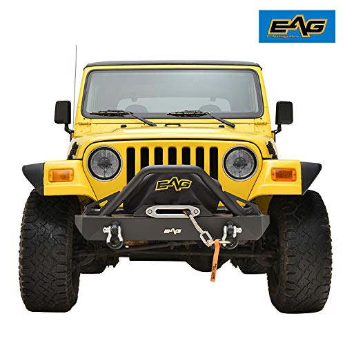 EAG Stubby Front Bumper with Winch Plate Steel Black Textured Fit for