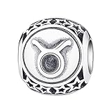 Taurus Zodiac Sign Charm fit Pandora Charms Bracelet, 925 Sterling Silver Plated Platinum Bead Charm 12 Horoscope Constellation Charm for US European Bracelet and Necklace, Birthday Gifs BJ09026