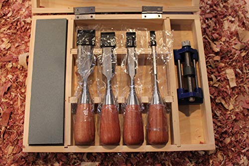 6 Piece Premium Rosewood Woodworking Chisel Set with 4 Chisels, Honing Guide, Sharpening Stone and Wooden Storage Box