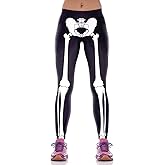 Aventy Skeleton Halloween Costume Leggings Bone Leg Black Spandex Halloween Tight Pants for Women