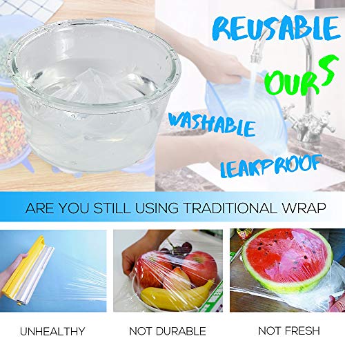 Artbisons Silicone Stretch Lids, 6 Pack Food Storage Reusable Covers - Durable Stretchable Flexible Cover Fits Various Sizes Containers Lids for Bowl, Cup (Clear)