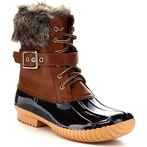 Nature Breeze Duck-01 Women's Chic Lace Up Buckled Duck Waterproof Snow Boots,Brown,8