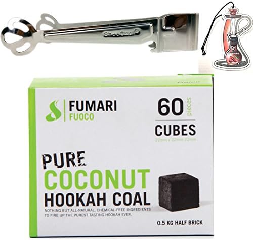 FUOCO 60 Medium CUBE COCONUT HOOKAH COAL BY FUMARI Shisha Natural Charcoal With Bonus Sheecool HangingTongs
