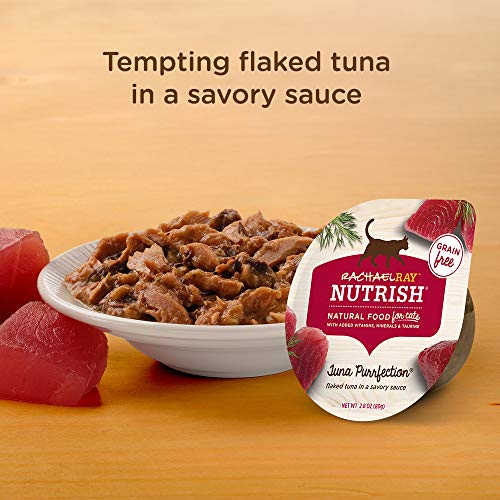 RACHAEL RAY NUTRISH GRAIN FREE NATURAL WET CAT FOOD, TUNA PURRFECTION WITH FLAKED TUNA IN SAVORY SAUCE, 2.8 OUNCE CUP (24 COUNT)