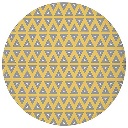 Round Rug Mat Carpet,Geometric,Horizontal Lines with Chevron Triangles Nostalgic Design Classical Pattern,Yellow Grey Cream,Flannel Microfiber Non-slip Soft Absorbent,for Kitchen Floor Bathroom