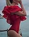 Women Summer Irregular Ruffles Sleeveless One Piece Bodysuit Leotards Rompers (S, Red-2)