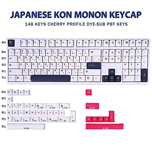 Keycaps 148 Keys Cherry Profile PBT Japanese Kon Momo DYESUB ANSI
