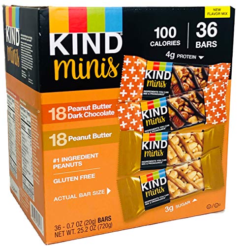 Kind Bar Minis Variety Pack, Peanut Butter Dark Chocolate and Peanut Butter, 36 Count, Gluten