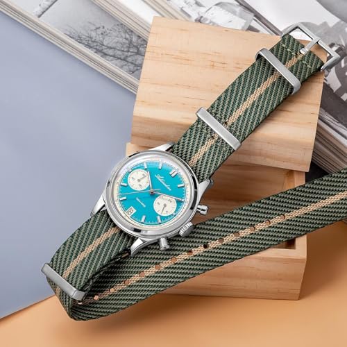 ADDIESDIVE Men’s 38mm Quartz Chronograph Watch, 100M Water-Resistant, BGW9 Luminous, 316L Stainless Steel, Nylon Strap, FKM, Rubber