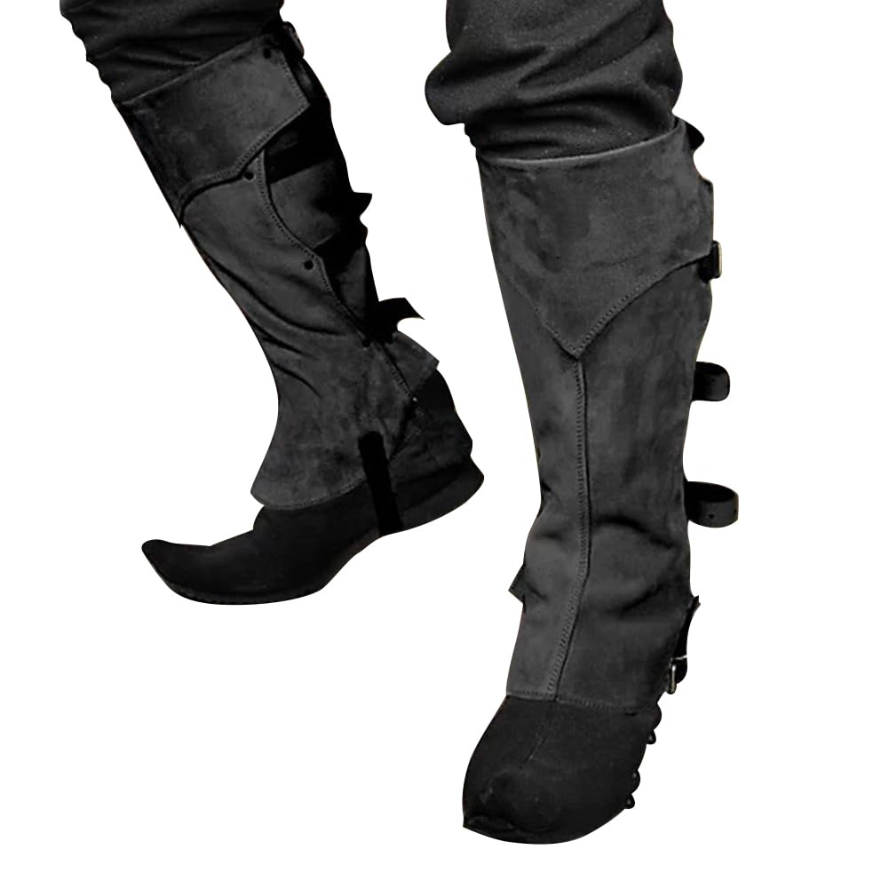 XGOPTS Pirate Boot Covers for Men Women, Medieval Viking Knight Shoe Boot Cover Retro Faux Leather Armor Boot Covers Renaissance Costume Accessories for Halloween Carnival Cosplay