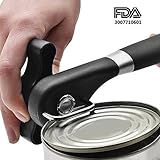 Food-Safe Stainless Steel Professional Smooth Edge Safety Can Opener Manual with Easy Turn Knob, Soft Comfortable Ergonomically Designed Anti Slip Handle - Lifetime Refund Or Replacement Guarantee