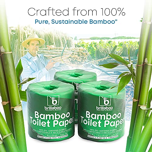 BrillaBoo Pure Bamboo Toilet Paper 100 Biodegrable Tree Free Toilet Paper For Sensitive Skin