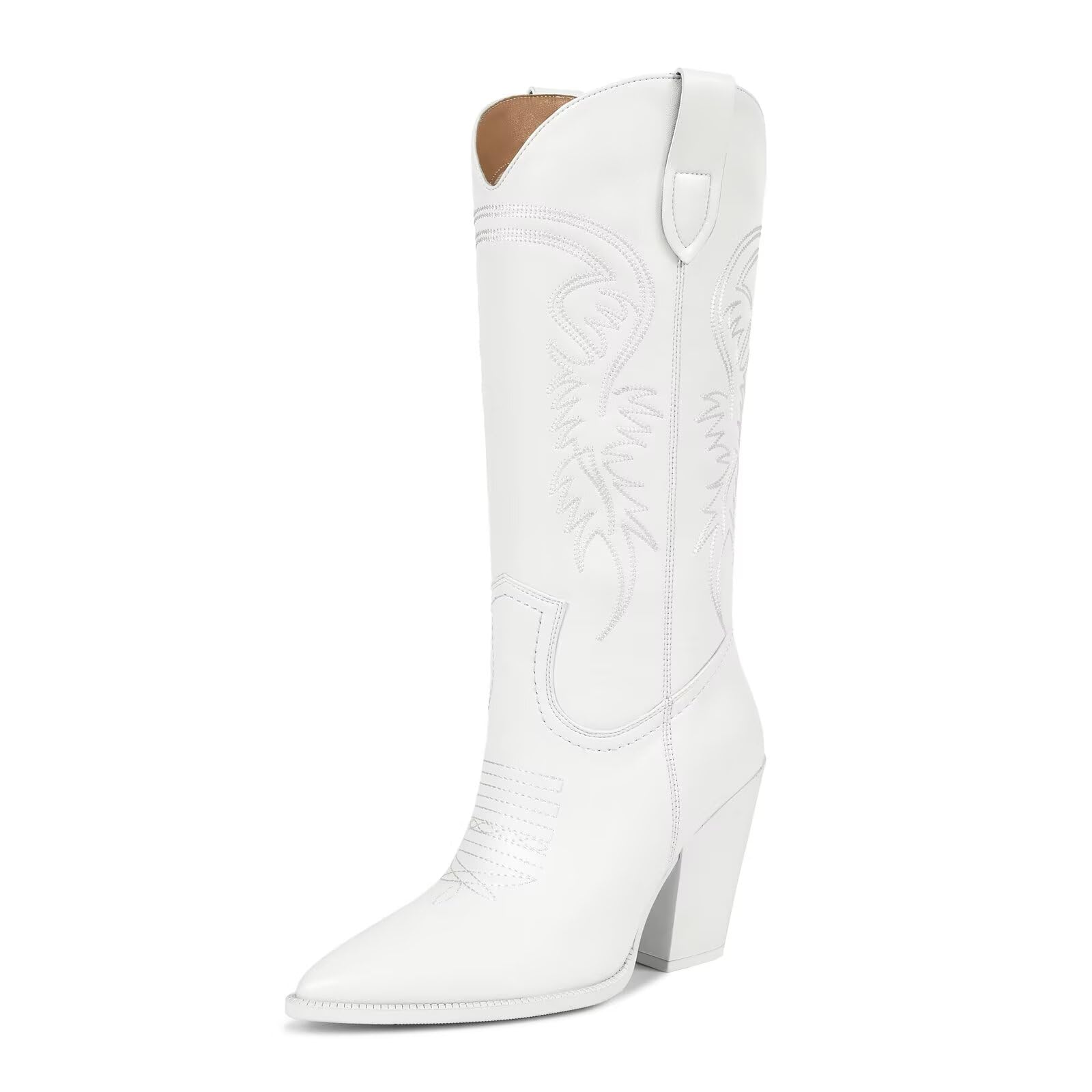 Photo 1 of (5.5) ISNOM White Cowboy Boots for Women Cowgirl Boots for Women Western Boots Women Knee High Cowboy Boots for Women Knee High Western Boots for Women Tall Cowboy Boots Women Wide Calf Cowboy Boots