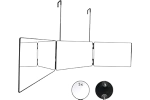 IUDLHKK 3 Way Mirror for Hair Cutting with Trifold Mirror，Dye Hair and Makeup with Adjustable Height Brackets Perfect for Haircuts Grooming Makeup Anywhere 5X Magnification Mirror (Bright Black（without Led）)