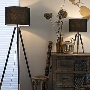 QAZQA – Modern Set van tafel- en vloerlamp met kap zwart – Pip | Woonkamer | Slaapkamer | Keuken – Hout Rond – E27…