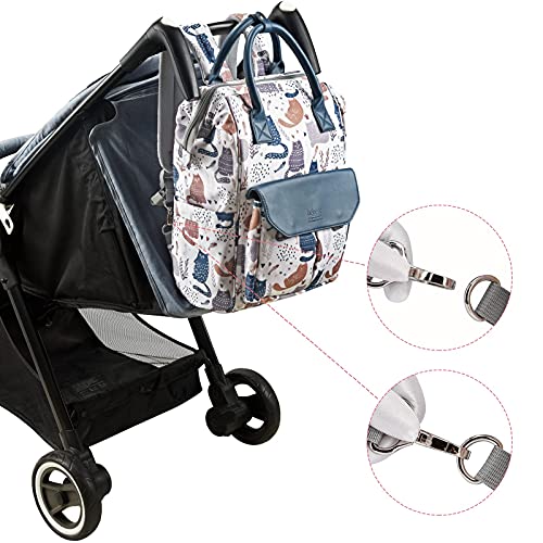 Bebamour Changing Bag Backpack with Changing Mat, Waterproof Nappy Bag Backpack for Mom and Dad, Baby Diaper Bag Nappy Back Pack with Stroller Hook (Grey Cat)