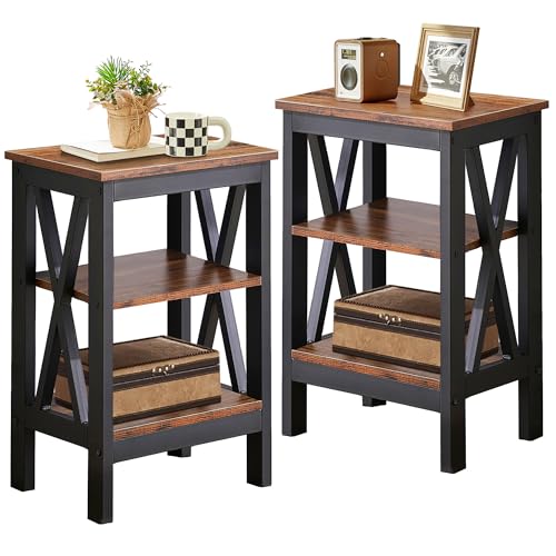 VECELO Modern Nightstands X-Design Side End Table Night Stand with Storage Shel…