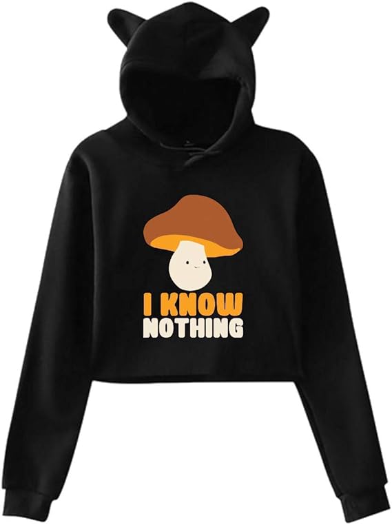 Women's Cat Ear Crop Top Hoodie Sweater Mushroom (Assume) I Know