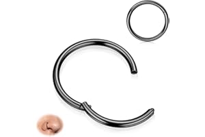 BodyBonita Hinged Nose Rings Hoops - 316L Surgical Steel Seamless Nose Piercing Jewelry Septum Clicker Lip Rings Cartilage Helix Daith Conch Tragus Rook Gold/Silver/Black/Rose Gold/Blue/Rainbow