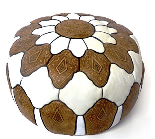 Stuffed Leather Pouf Modern Pouffe, Ottoman, Moroccan Poof , White