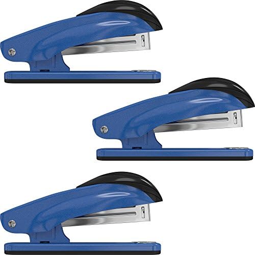 Desk Stapler Set (3 Pack) for Office, School and Home - Small, Compact, Effortless &amp; Ergonomic Metal Design - 20 Sheets Standard 24-26/6 Size - Blue