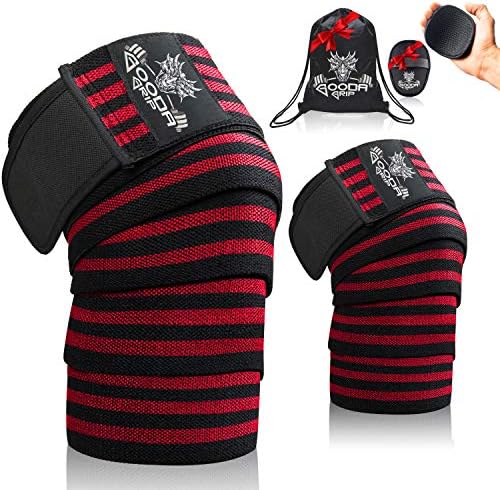Gooda Grip Knee Wraps – Compression Wraps for Knees, 1 Pair – 74 in. Support Wraps for Men and Women to Support Squats, Weightlifting, and Powerlifting with Free Grips Pads and Gym Bag