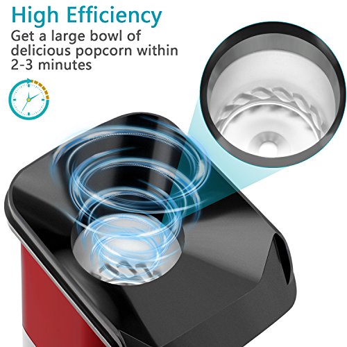 1200W Hot Air Popcorn Popper Maker with Measuring Cup, Electric Air Popcorn Machine with Detached Top Cover, Fast Popping, Healthy, for Party Watching Movie Use, Also a Ideal Birthday Gift