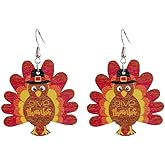 Lovely Thanksgiving Turkey Pumpkin Maple Leaf Earrings Colorful Sunflower Wooden Thanksgiving Earrings Women's Jewelry
