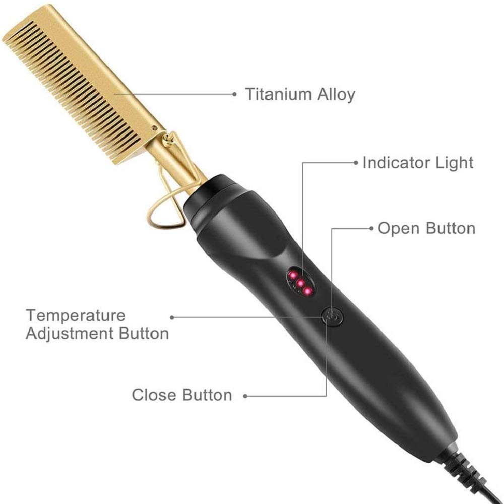 【Mode Works】Hot Comb Hair Straightener - Electric Straightening Comb for African American Hair and Wigs - Technology Hair Straightener for Wet and Dry Hair - Quick Heated Comb for Men Long Beard : Beauty