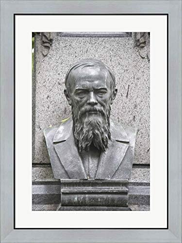 Grave of Fyodor Dostoevsky at Tikhinskoye Kladbistse The Tikhvin Cemetery, St. Petersburg, Russia by Panoramic Images Framed Art Print Wall Picture, Flat Silver Frame, 24 x 32 inches
