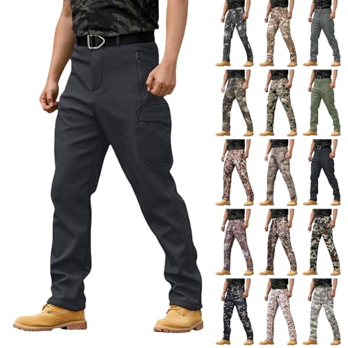 Mens Cargo trousers Men Work Pants Fleece Lined Combat Trousers with Zip Pockets Loose Comfort Outdoor Winter Pants Athletic Baggy Warm Stretchy Tactical Tracksuit Bottoms Waterproof Ripstop Workwear