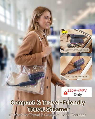 Clothes Steamer, 2 in 1 Travel Steamer for Clothes, 1400W Handheld Garment Steamer, 4 Modes 10s Fast Heat-up, 180° Rotating Handle with Ceramic Panel, 1.9m Power Cord, Ideal for Travel, Home,Office
