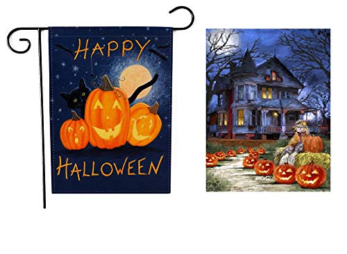 CandyHome 2 Pack Halloween Garden Flags 12 x 18 Inches Double Sided Happy Halloween Flag, Decorative Pumpkin House Yard Flags