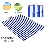 Showvigor Picnic & Beach Blanket Extra Large Waterproof and Sand Proof, Portable Outdoor Blanket Striped Beach Mat for BBQ Hiking Festivals Camping on Grass 80″x 60″
