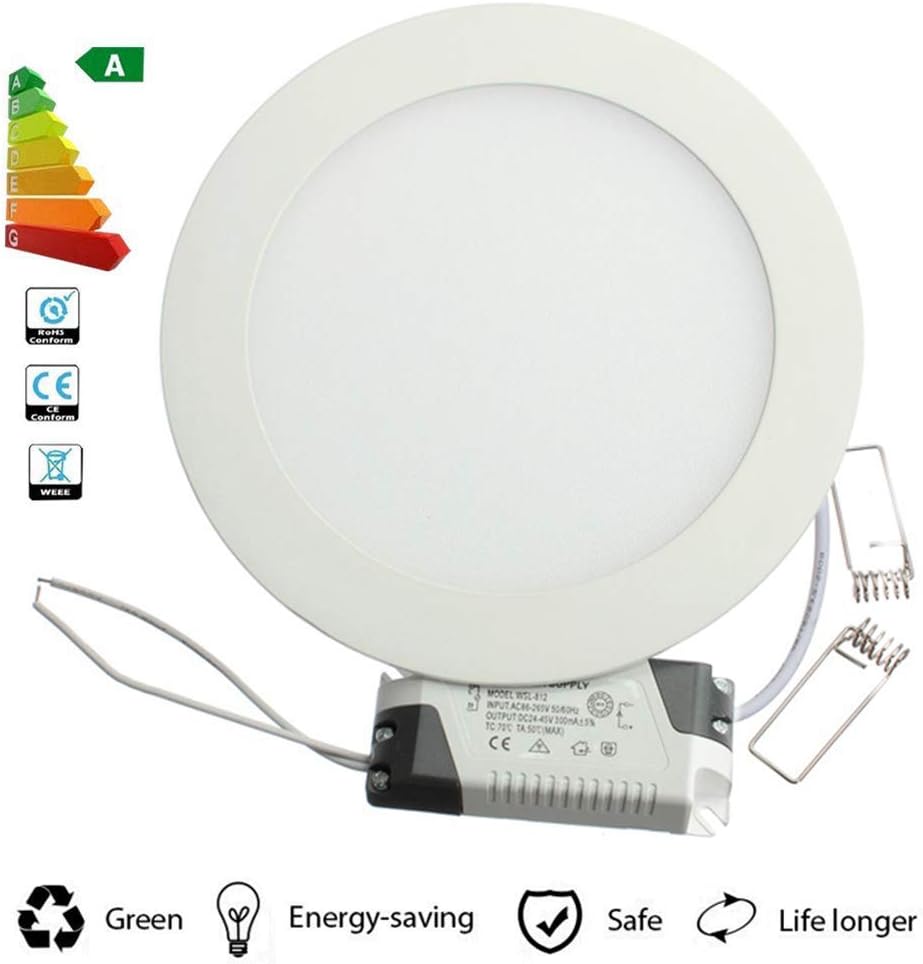 LED Panel Light 18W Cool White 8 Inch Lamp BSOD Flat Lamp Round Ultra-Thin Recessed Ceiling Light Downlight Fixture Kit (Cool White, 18W)