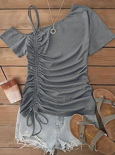 Women's Summer Cold Shoulder Top - V-Neck Lace Sleeve Blouse In Blue, XX-Large
