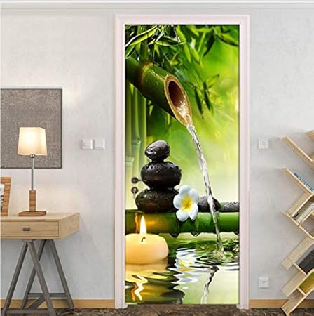 Adesivo Porta 3d Zen Bamboo Stones Wall Art Porta Murale Carta Da Parati Wall Sticker Decal Adesivo Foto Autoadesivi Home Decor Accessori 77x200 Cm