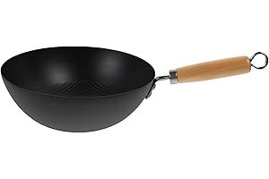 ULTECHNOVO Japanese Small Wok 24cm Uncoated Cast Iron Cooking Pan for Gas and Electric Stoves Household