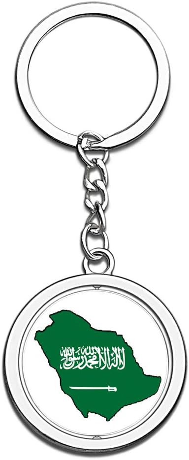 Map Saudi Arabia National Flag Keychain 3D Crystal Creative Spinning Round Stainless Steel Keychain Travel City Souvenir Key Chain Ring